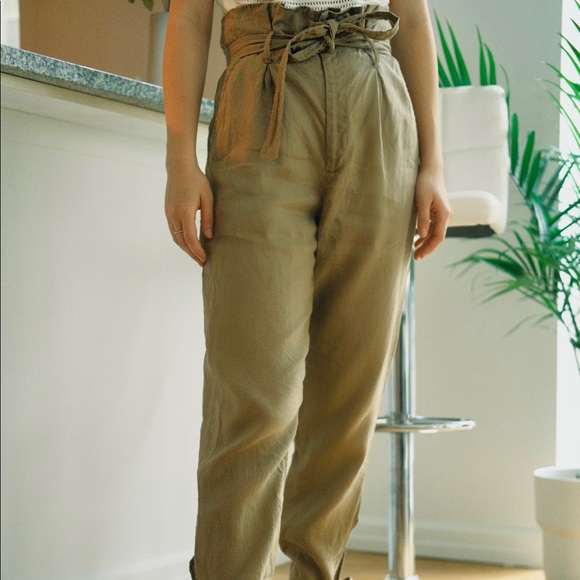 Reformation Linen Paper Bag Pants Sz 2 - Picture 2 of 5